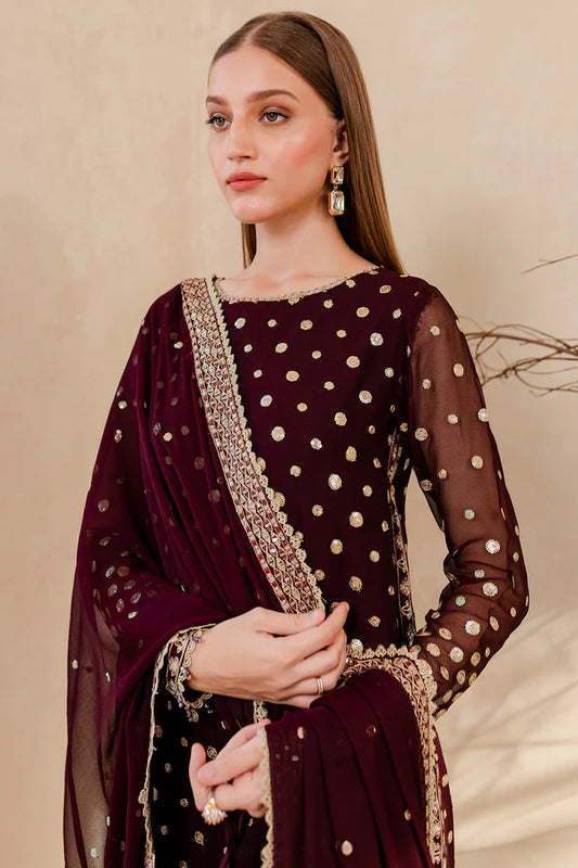 960-3PC Embroidered Velvet Dress With Embroidered Organza Dupatta