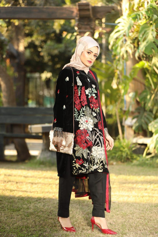 7004 Embroidered Velvet Dress