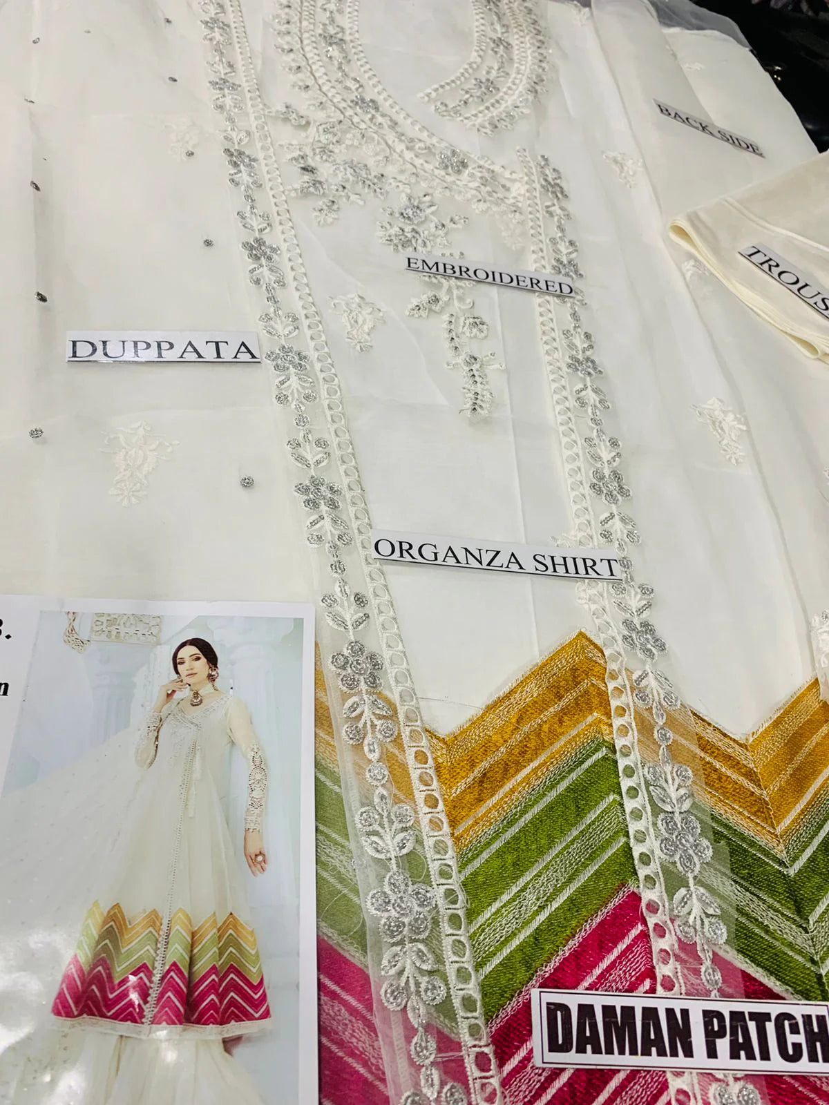 Organza 3 Piece Embroidered Linen Inner with Wedding Shirt - MB-01