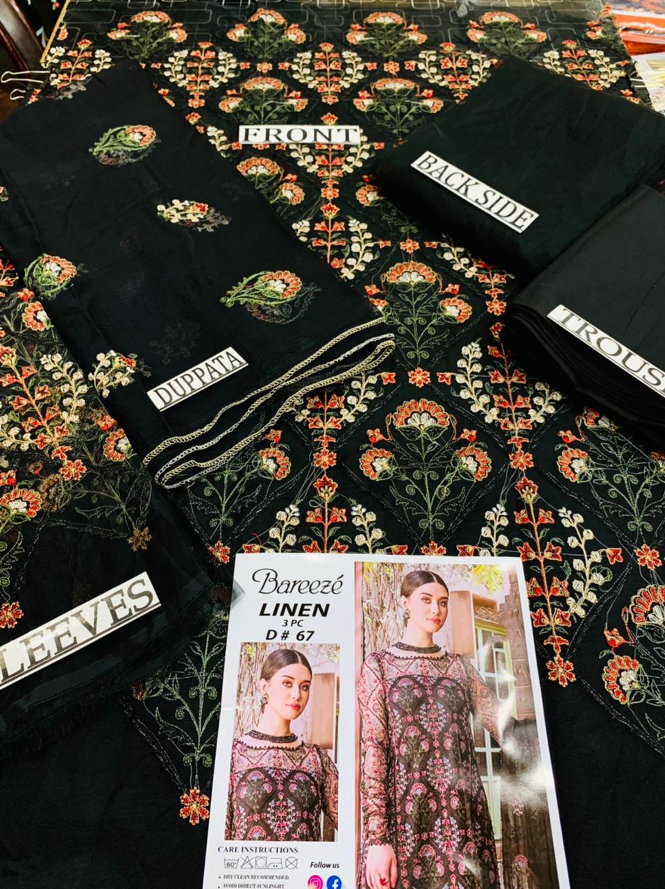 Bareeze 3 Piece Embroidered Linen (Organza) - BR-501