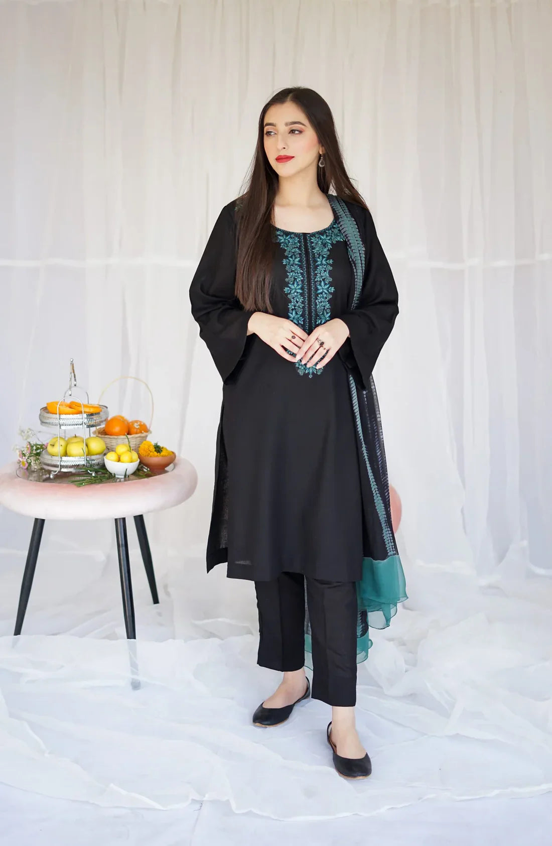 Black Dhanak Embroidered three piece Fcc-886
