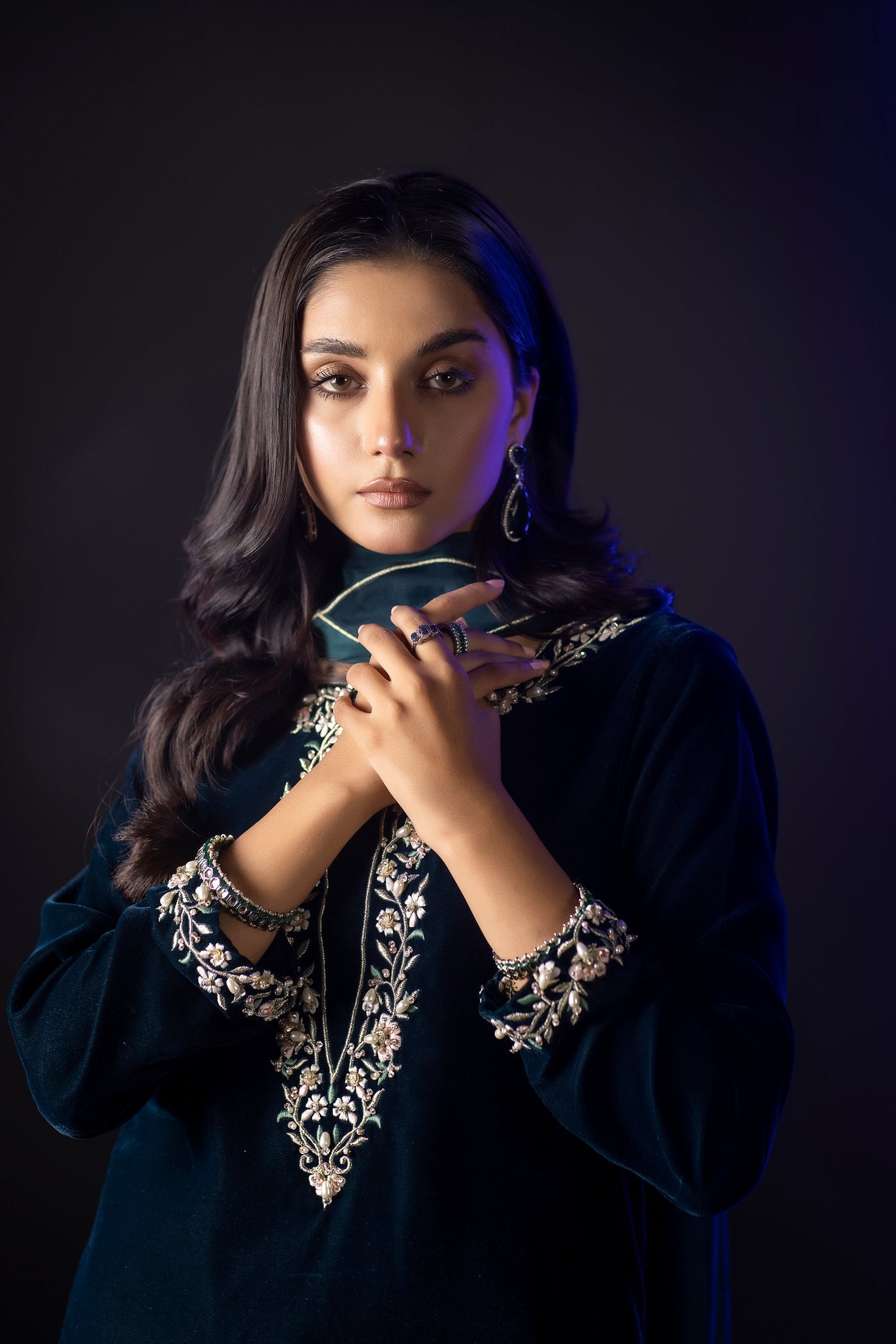 7002 Embroidered Velvet Dress with Karandi Shawl