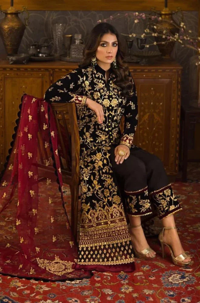 Black Color Embroidered Velvet 3 piece Winter Collection D-107