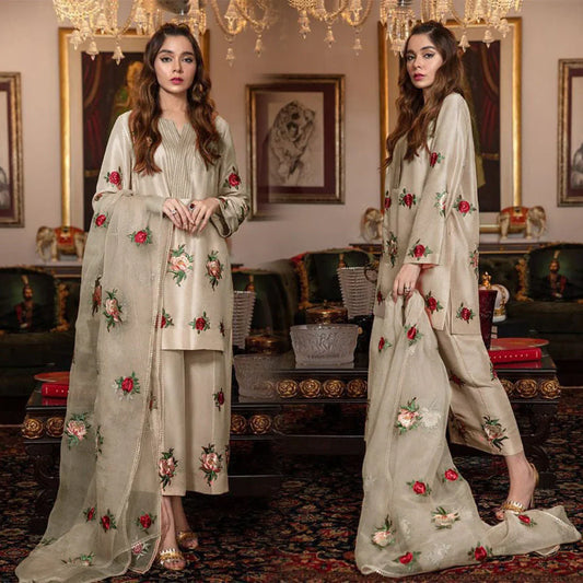 Embroidered Airjet Shamoz Silk 3 Piece Fcs-05