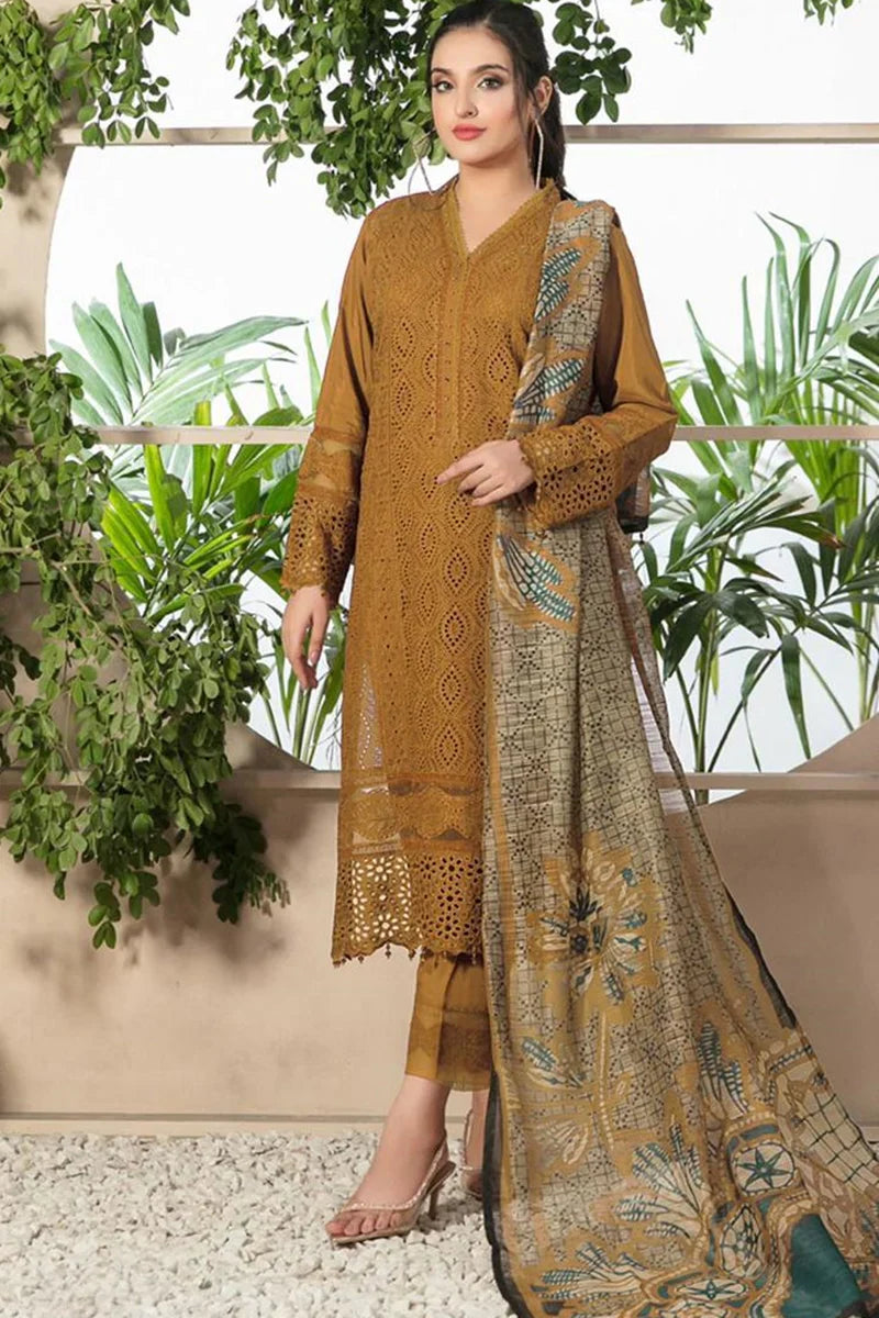 Chikenkari lawn Embroidered Three Piece Collection (D-762 Musturd)