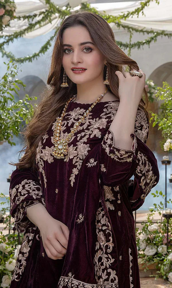 Embroidered Velvet 3 piece With Velvet Shawl Winter Collection FCC ZC-111