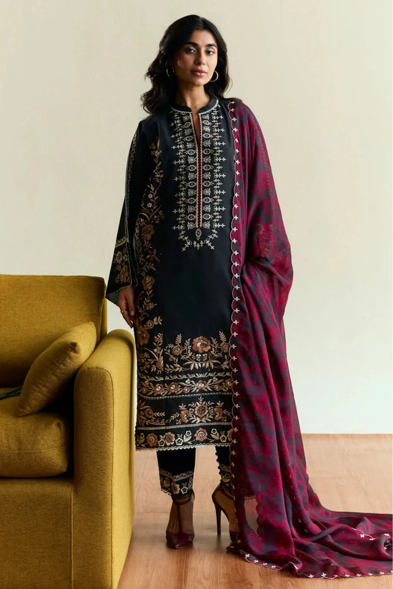 Zara Shahjahan Embroidered Dhanak Three Piece - COCO-78