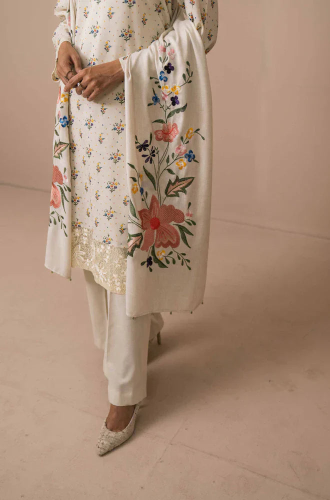 Nishat Embroidered Dhanak 3 Piece Off White - NL-755