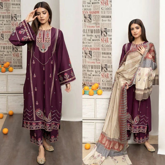 Urge Three Piece Embroidered Dhanak URW-169