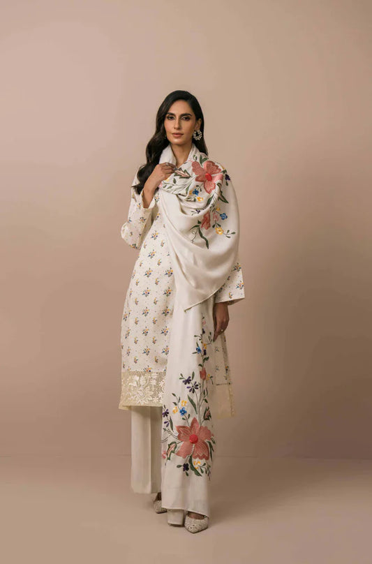 Nishat Embroidered Dhanak 3 Piece Off White - NL-755