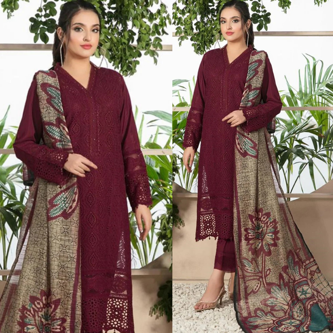 Chikenkari Dhanak Embroidered Winter Collection (D-762 Mehron)