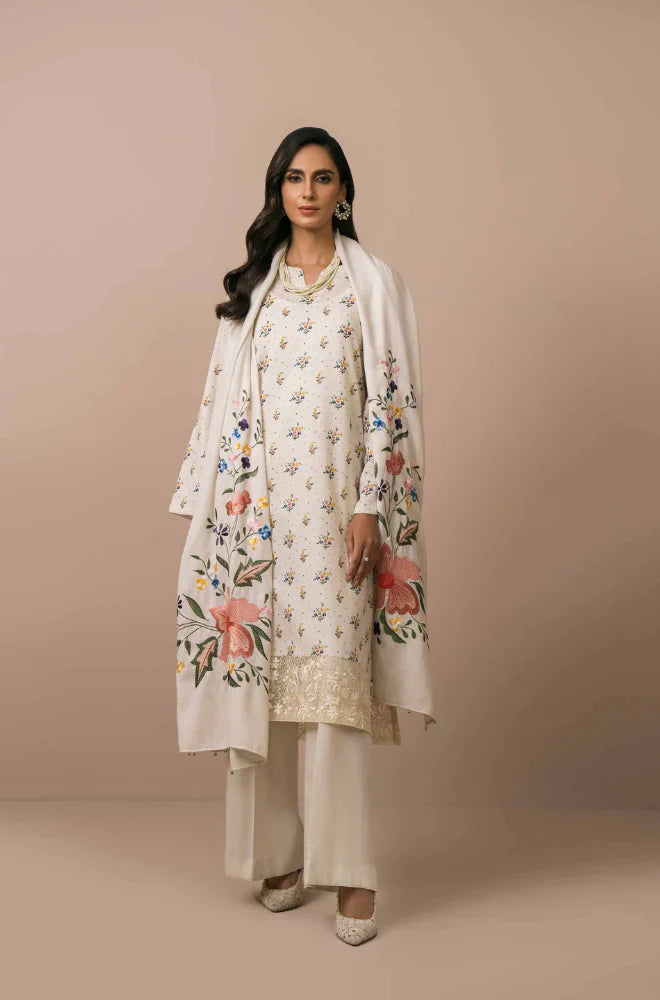 Nishat Embroidered Dhanak 3 Piece Off White - NL-755