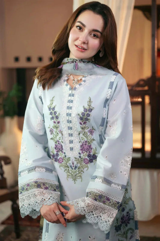 Qalamkar Chikenkari Embroidered Lawn 3 Piece Suit QL-1028