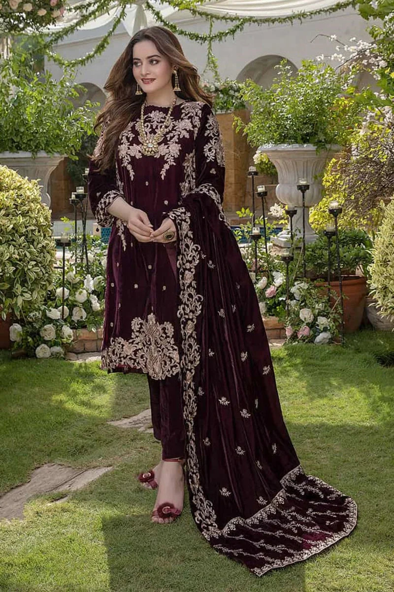Embroidered Velvet 3 piece With Velvet Shawl Winter Collection FCC ZC-111