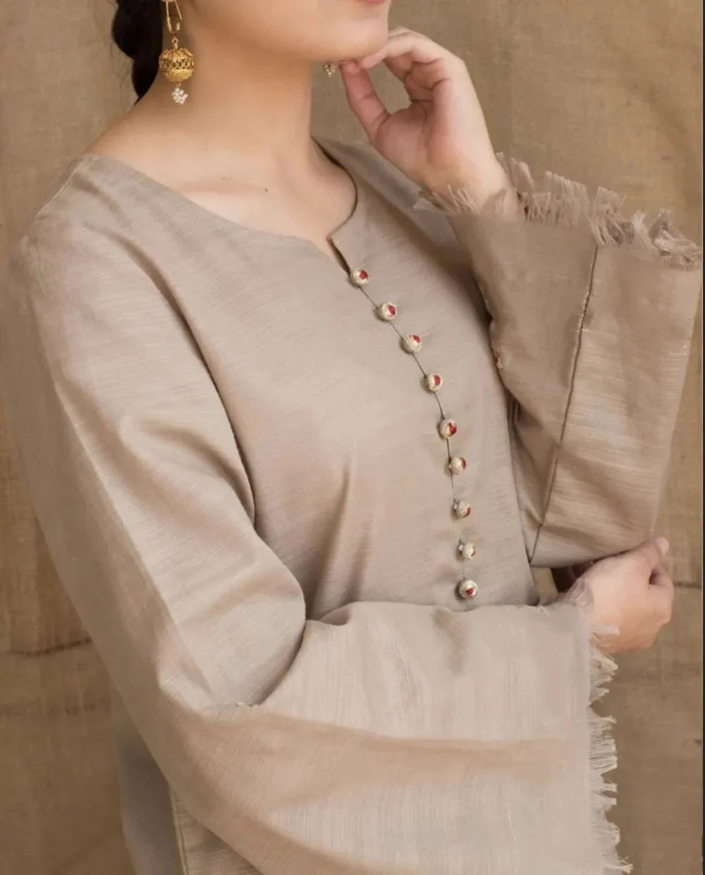 SKIN-GREY Dhanak Embroidered three piece With Dhanak Shawl FCC-452