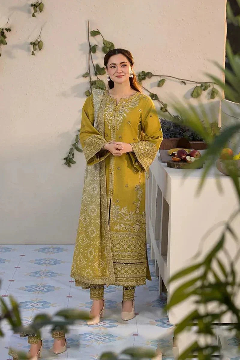 laam Embroidered Dhanak 3 Piece Lemon laam-44