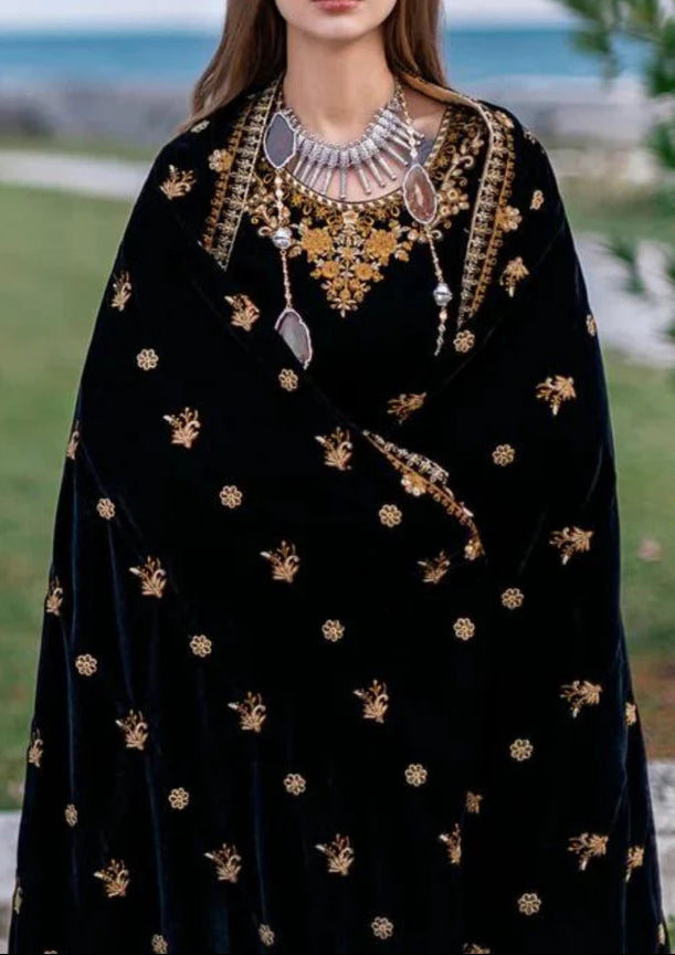 303 - Embroidered Velvet 3-Piece Dress with Velvet Shawl