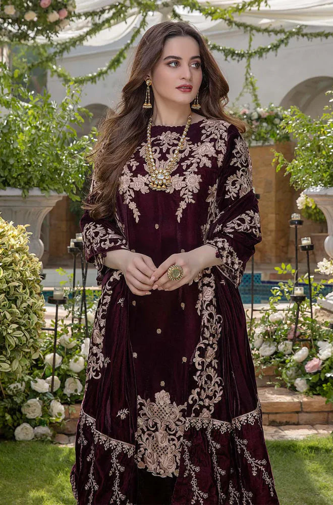 Embroidered Velvet 3 piece With Velvet Shawl Winter Collection FCC ZC-111