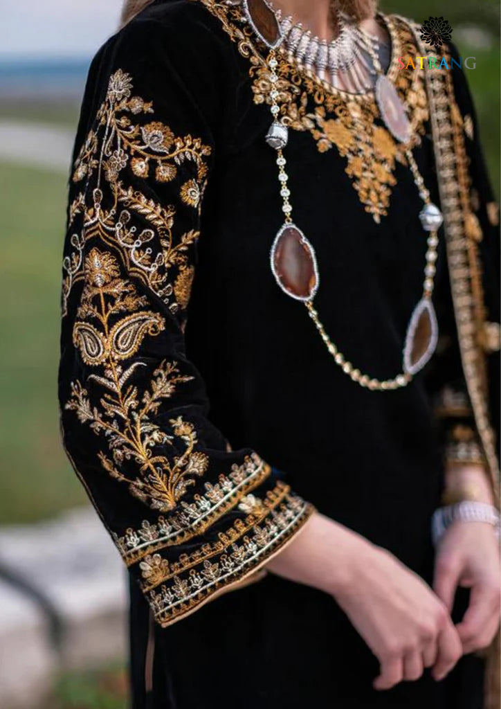 303 - Embroidered Velvet 3-Piece Dress with Velvet Shawl