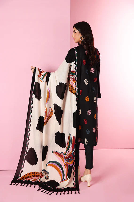 Khaadi Black Dhanak Embroidered 3 piece With Wool Shawl 18404