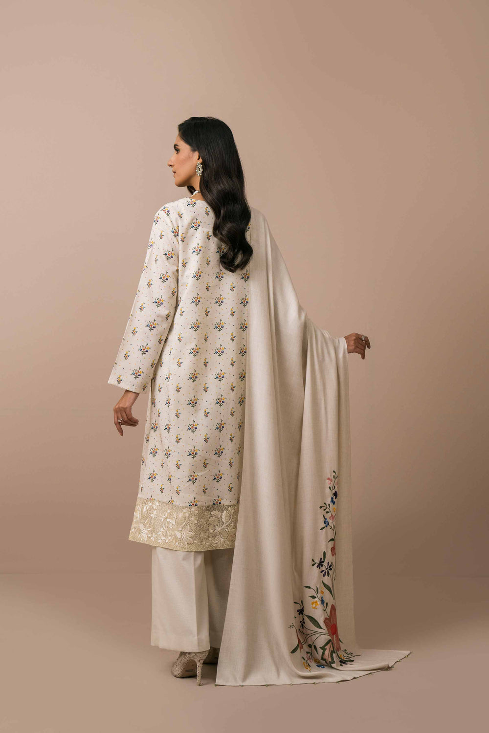 Nishat Embroidered Dhanak Off White Three Piece NL-755