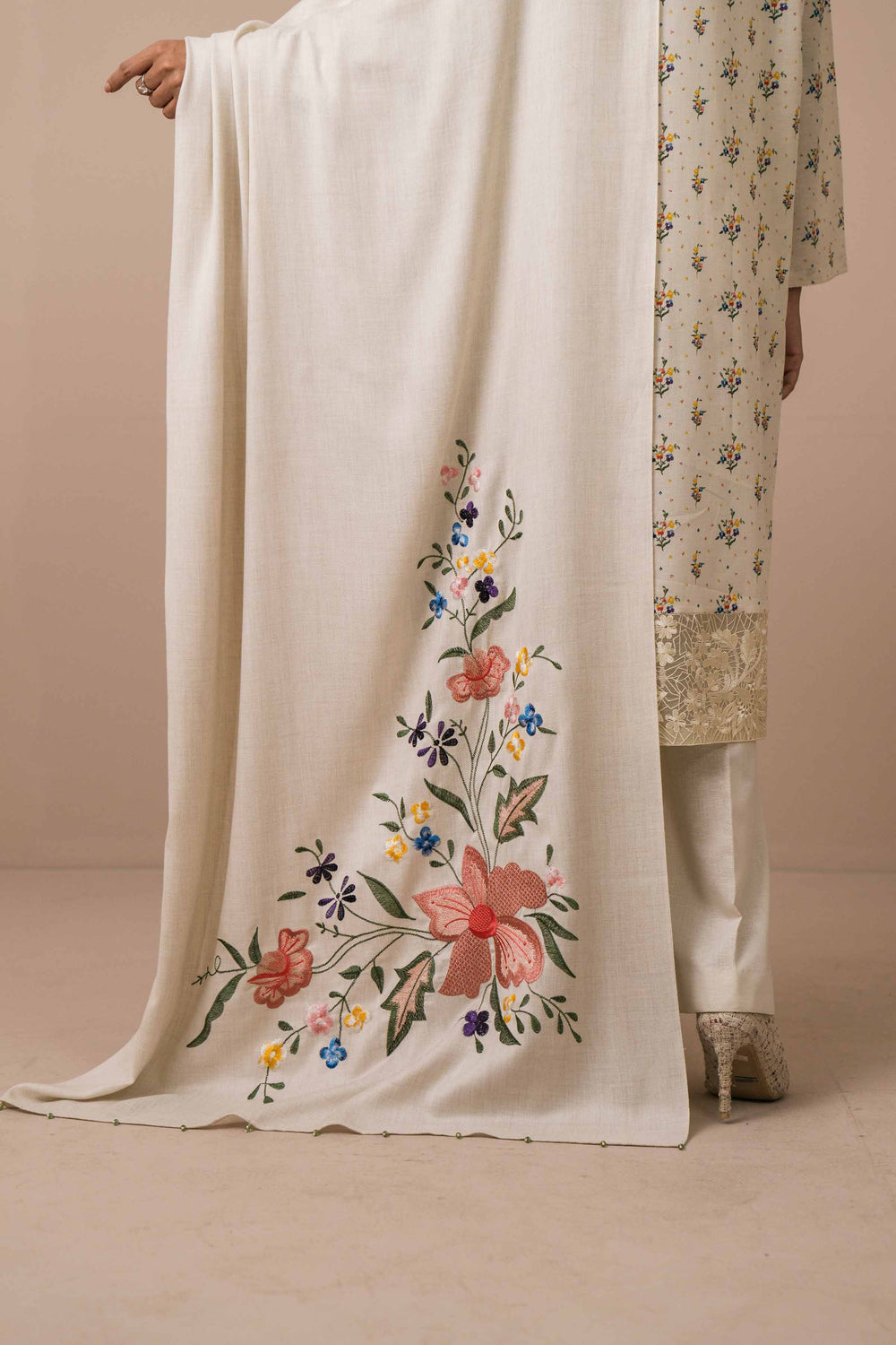 Nishat Embroidered Dhanak 3 Piece Off White - NL-755