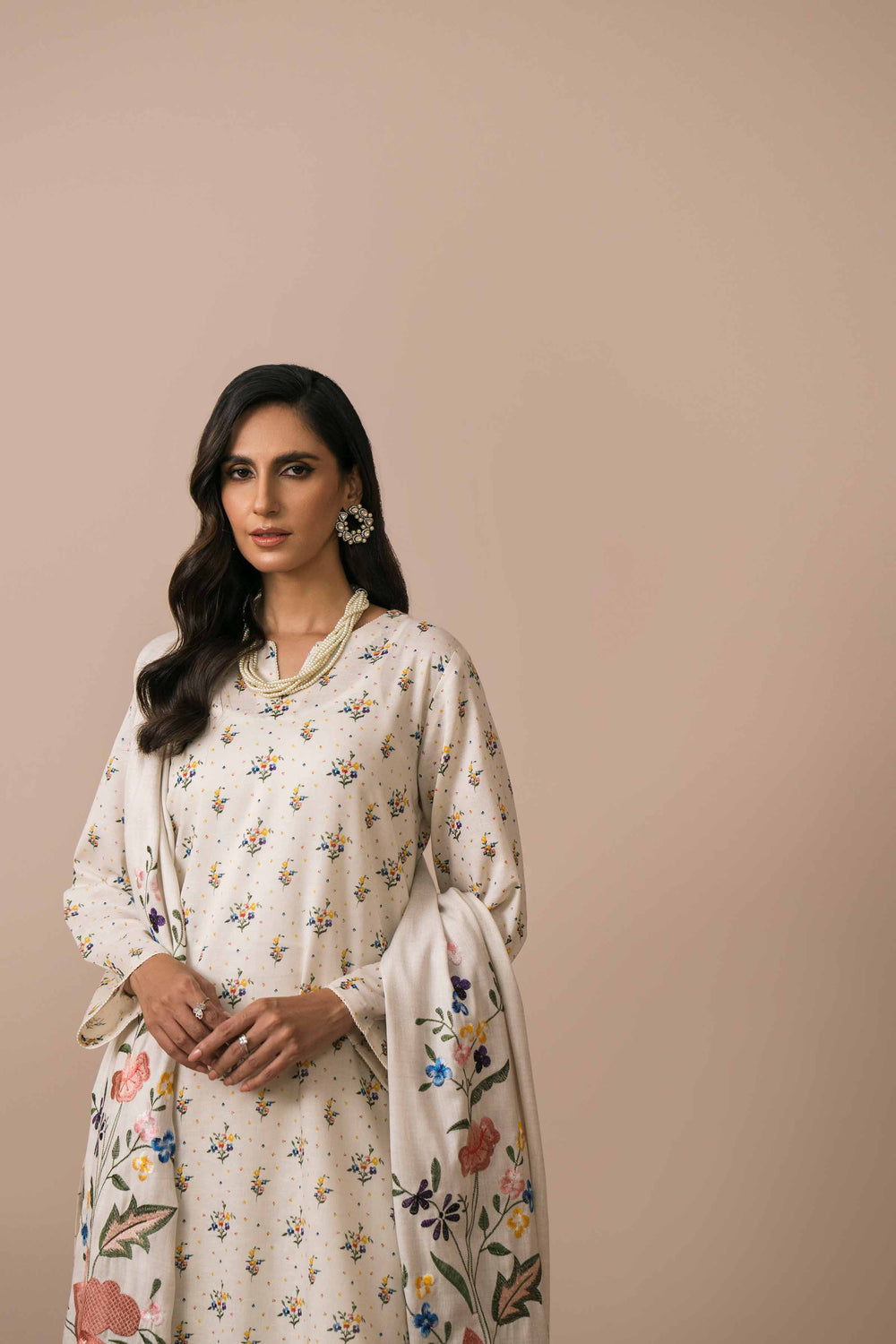 Nishat Embroidered Dhanak 3 Piece Off White - NL-755