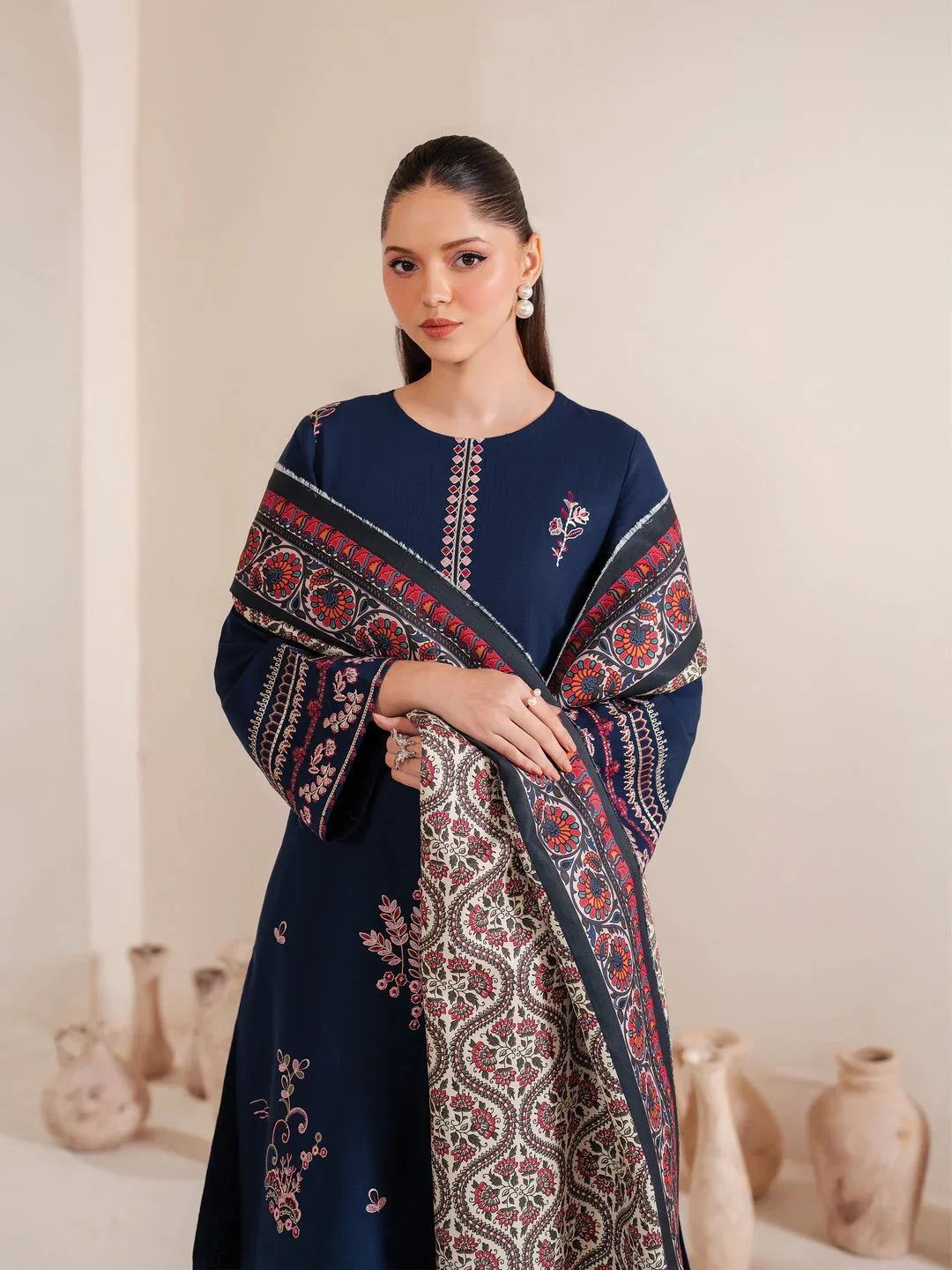 Garnet Embroidered Dhanak 3 Piece ameema