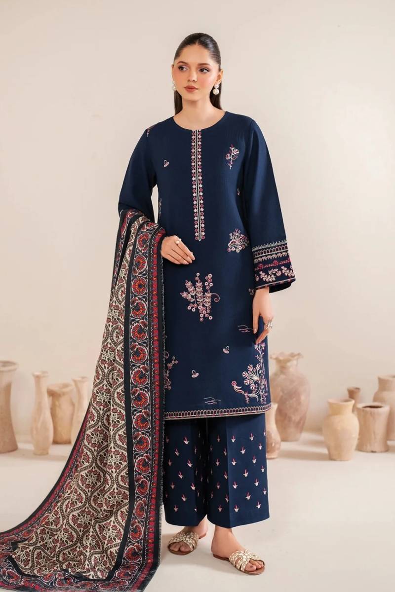 Garnet Embroidered Dhanak 3 Piece ameema