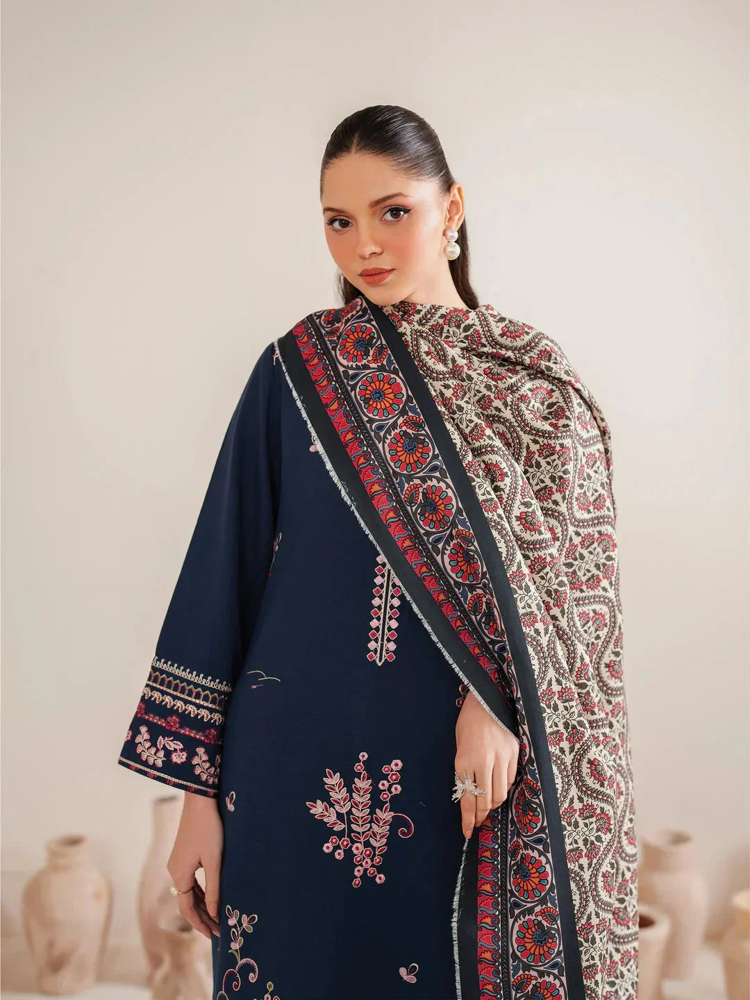 Garnet Embroidered Dhanak 3 Piece ameema