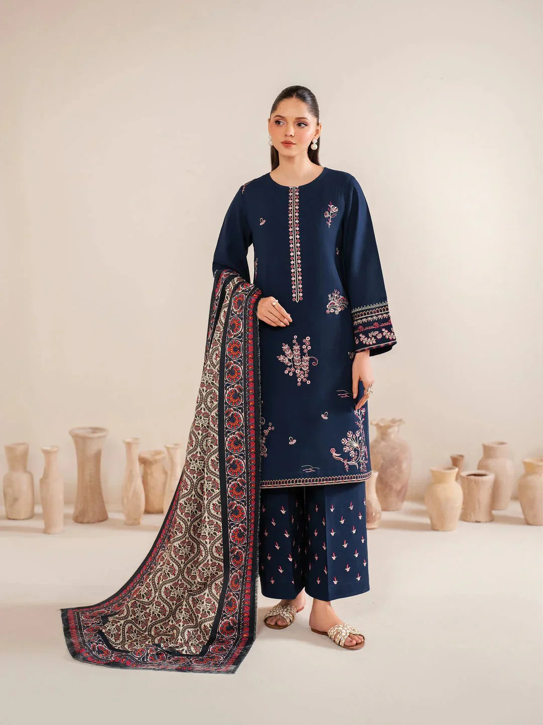 Garnet Embroidered Dhanak 3 Piece ameema