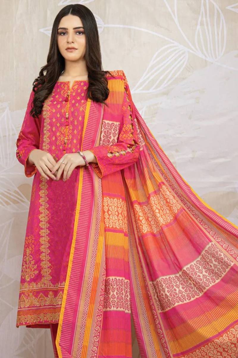 Printed Pink Lawn 3 Piece Suit Summer Collection D#718