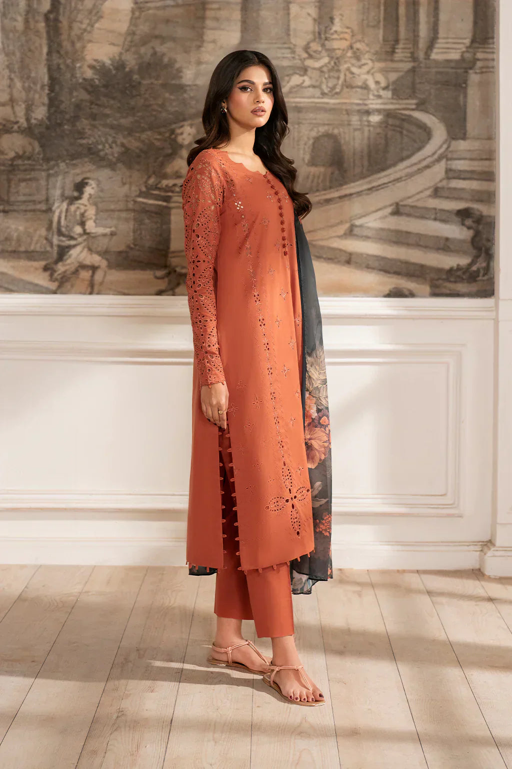 Iznik Chilenkari Embroidered Dhanak 3 Piece D-137