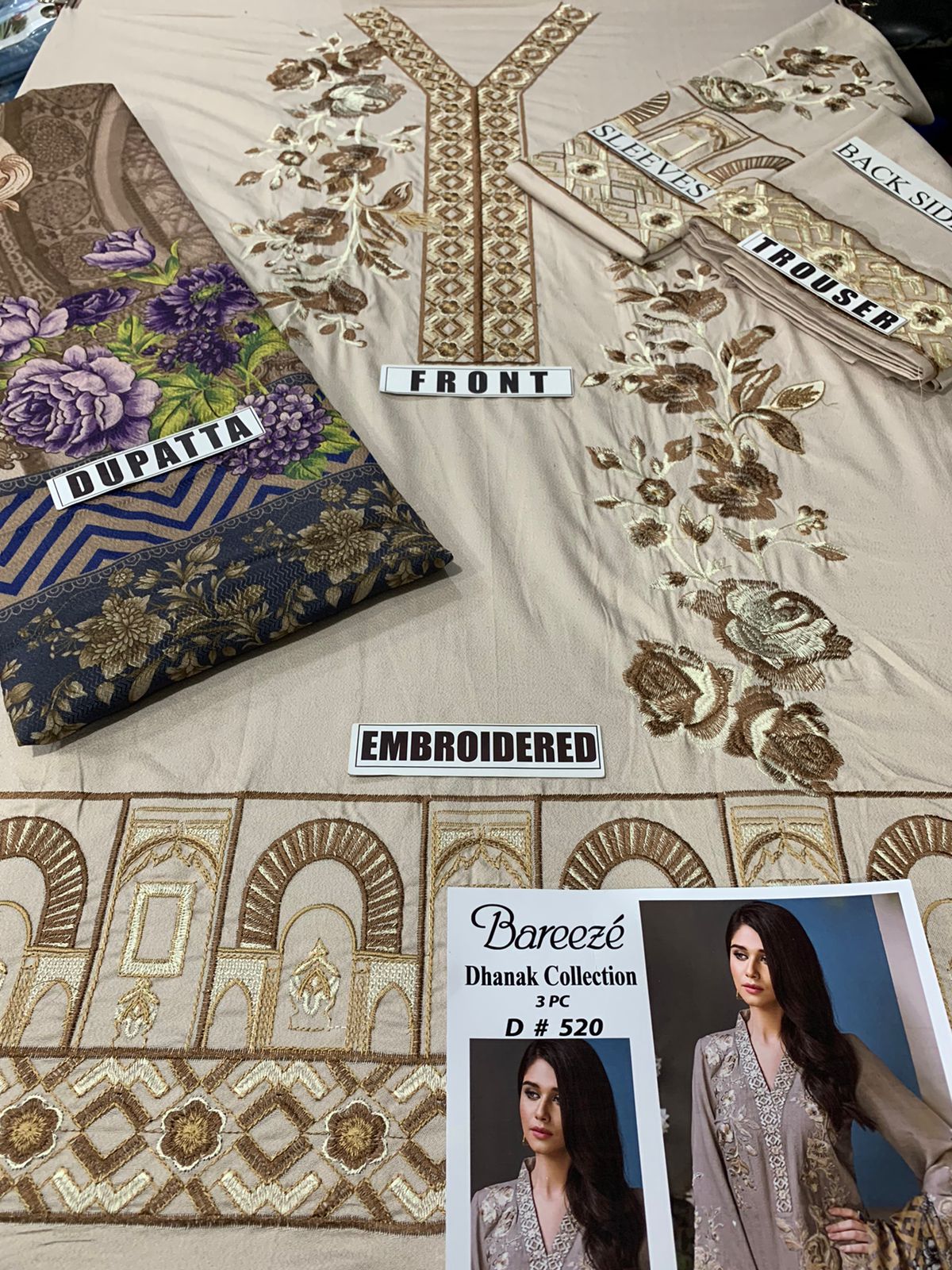 Anaya Dusky Rose 3 Piece Embroidered Dhanak - Winter Collection