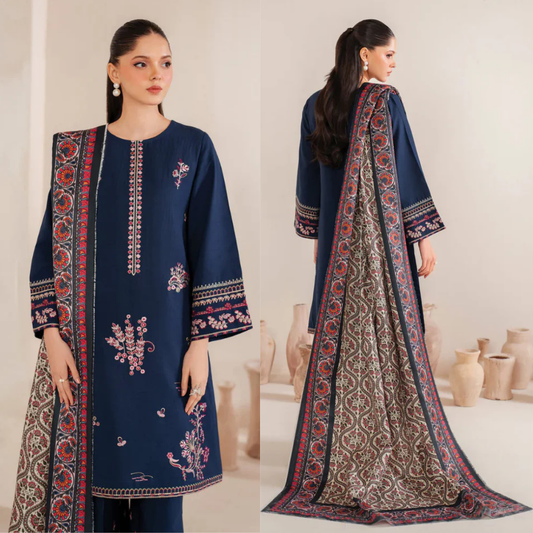 Garnet Embroidered Dhanak 3 Piece ameema