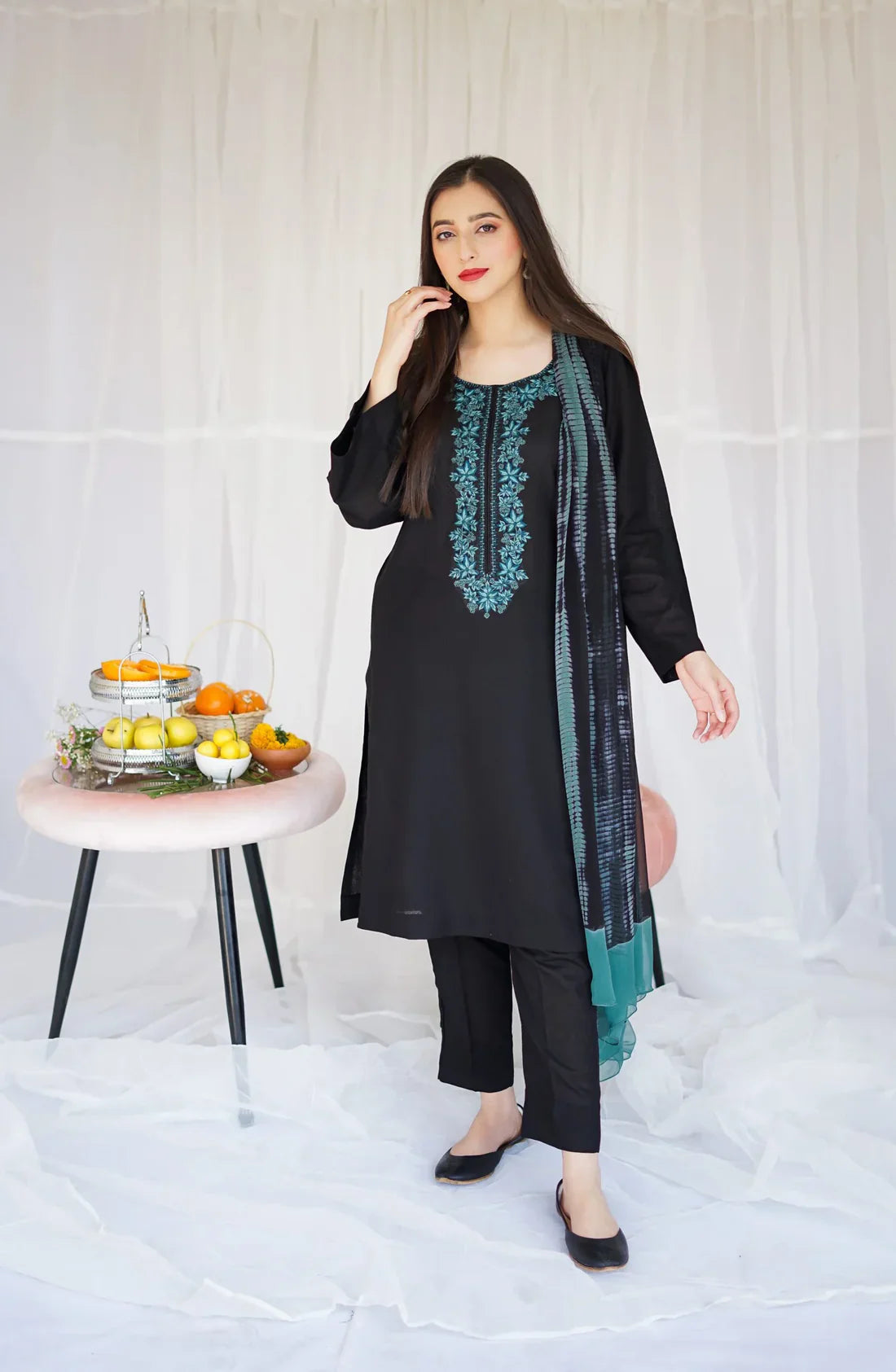 Black Dhanak Embroidered three piece Fcc-886