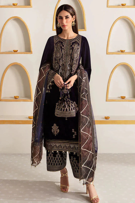 7001 Embroidered Velvet Dress with Organza Embroidered Dupatta