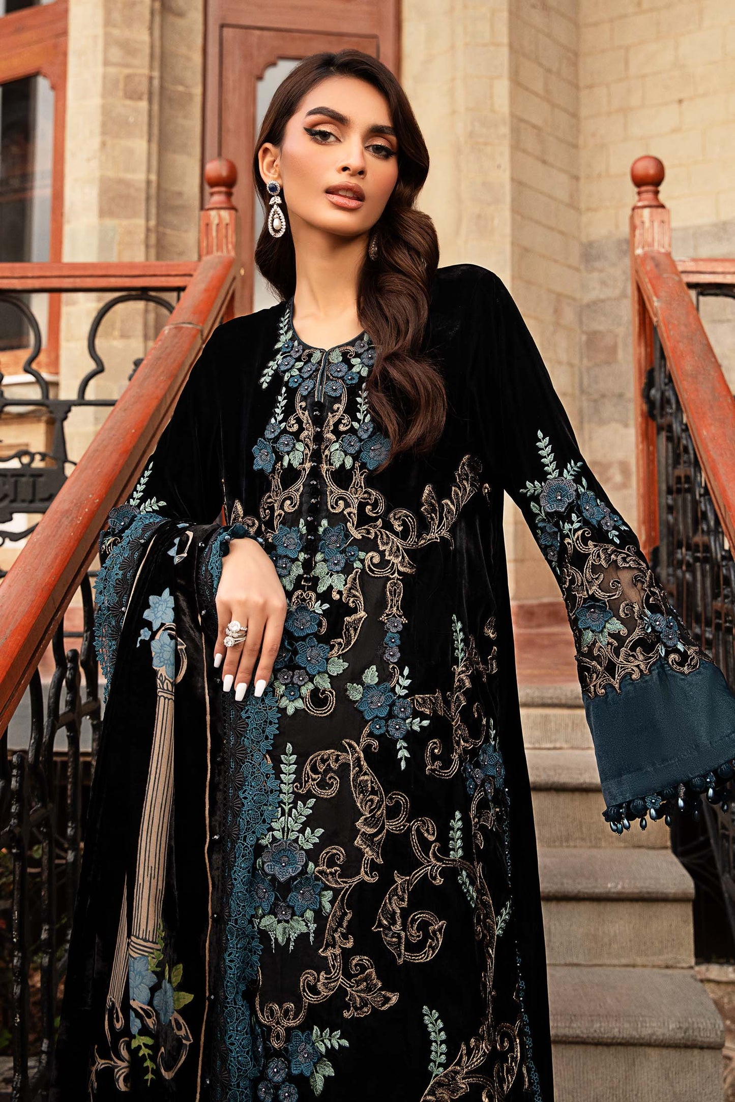 7003 Embroidered Velvet Dress with Plachi Velvet Shawl