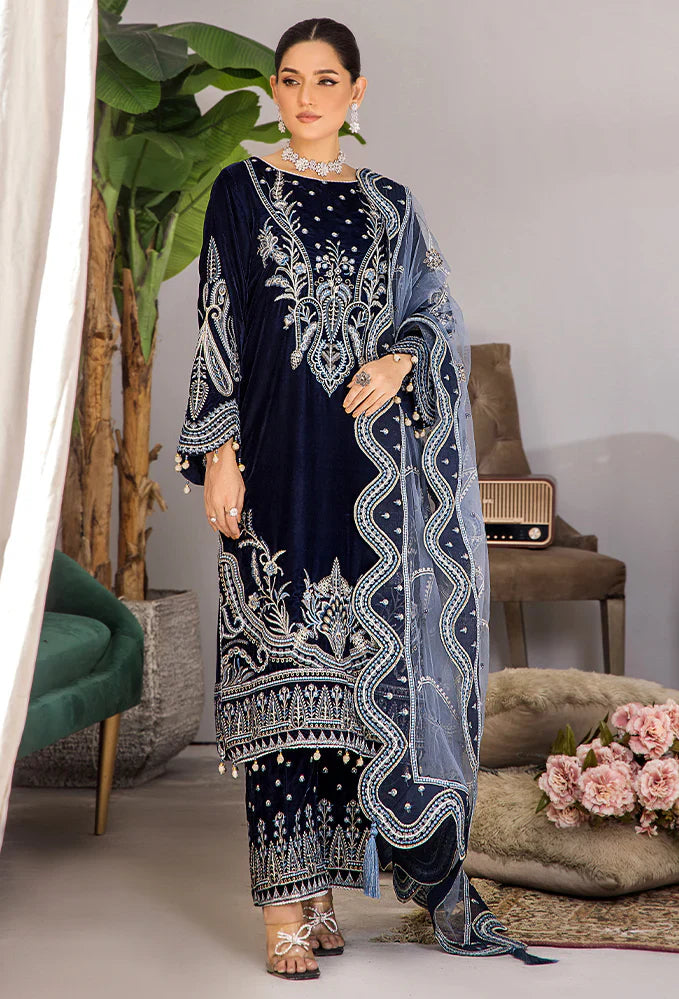 738 - Embroidered Velvet Dress with Embroidered Dupatta
