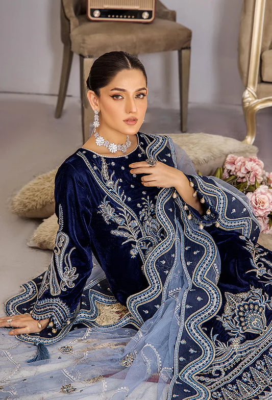 738 - Embroidered Velvet Dress with Embroidered Dupatta