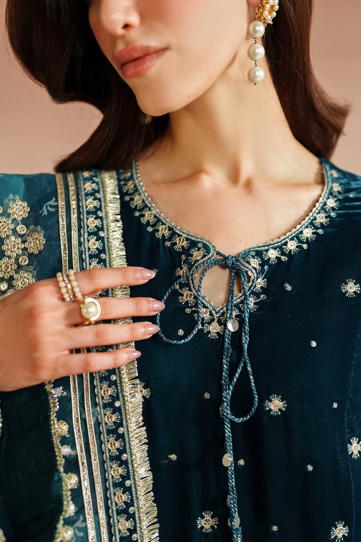 7009 - JZ Embroidered Velvet 3-Piece Dress