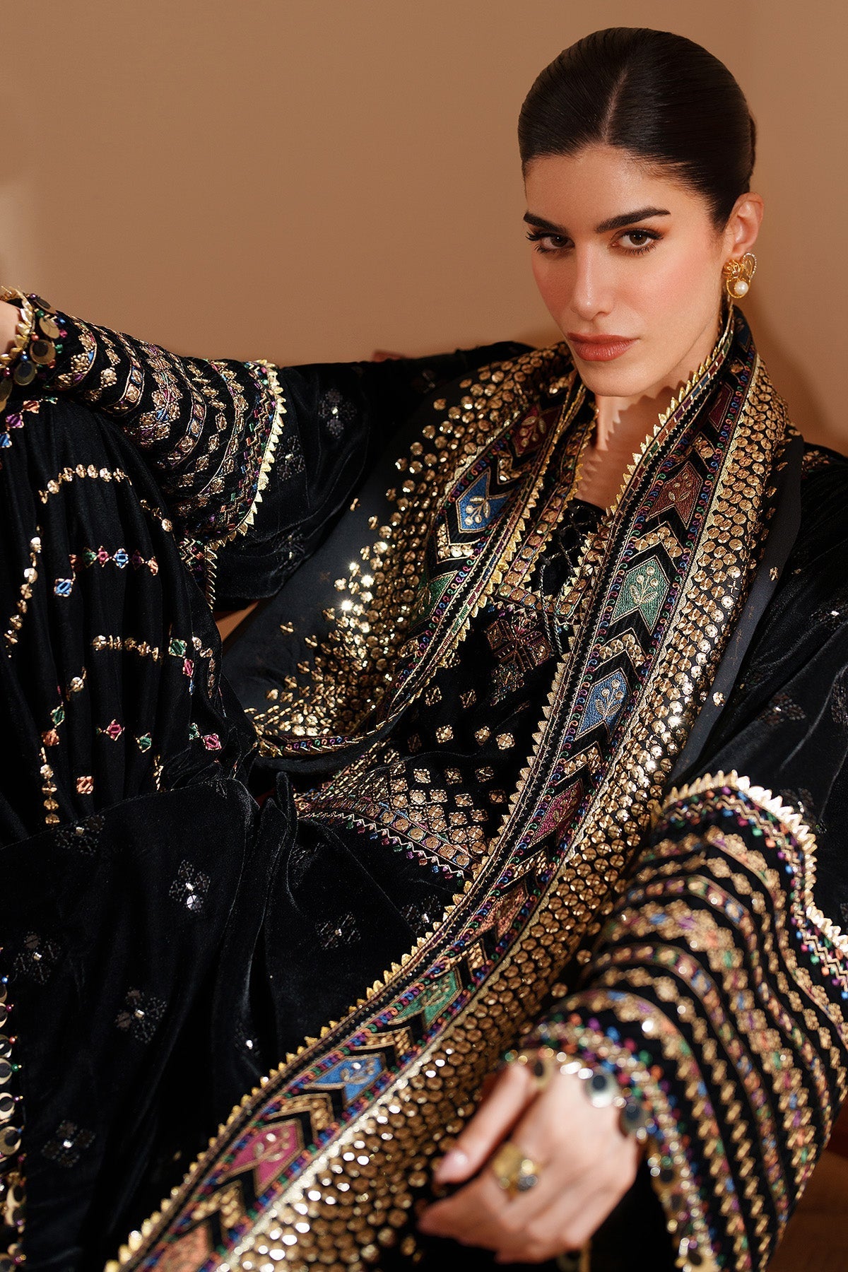 7008 - JZ Embroidered Velvet 3-Piece Dress