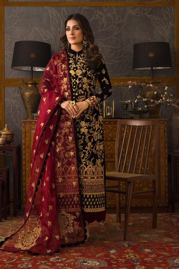 Black Color Embroidered Velvet 3 piece Winter Collection D-107