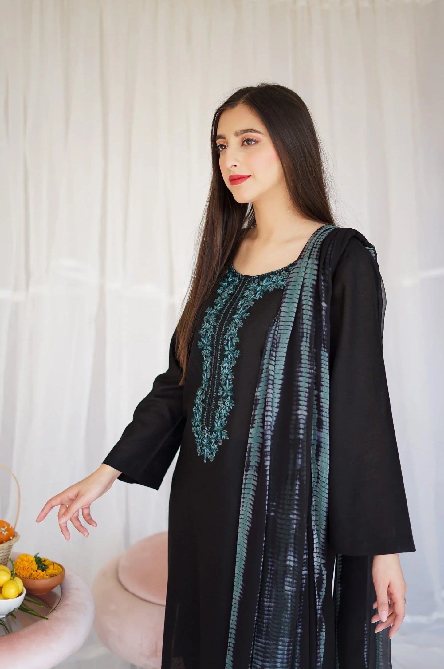 Black Dhanak Embroidered three piece Fcc-886