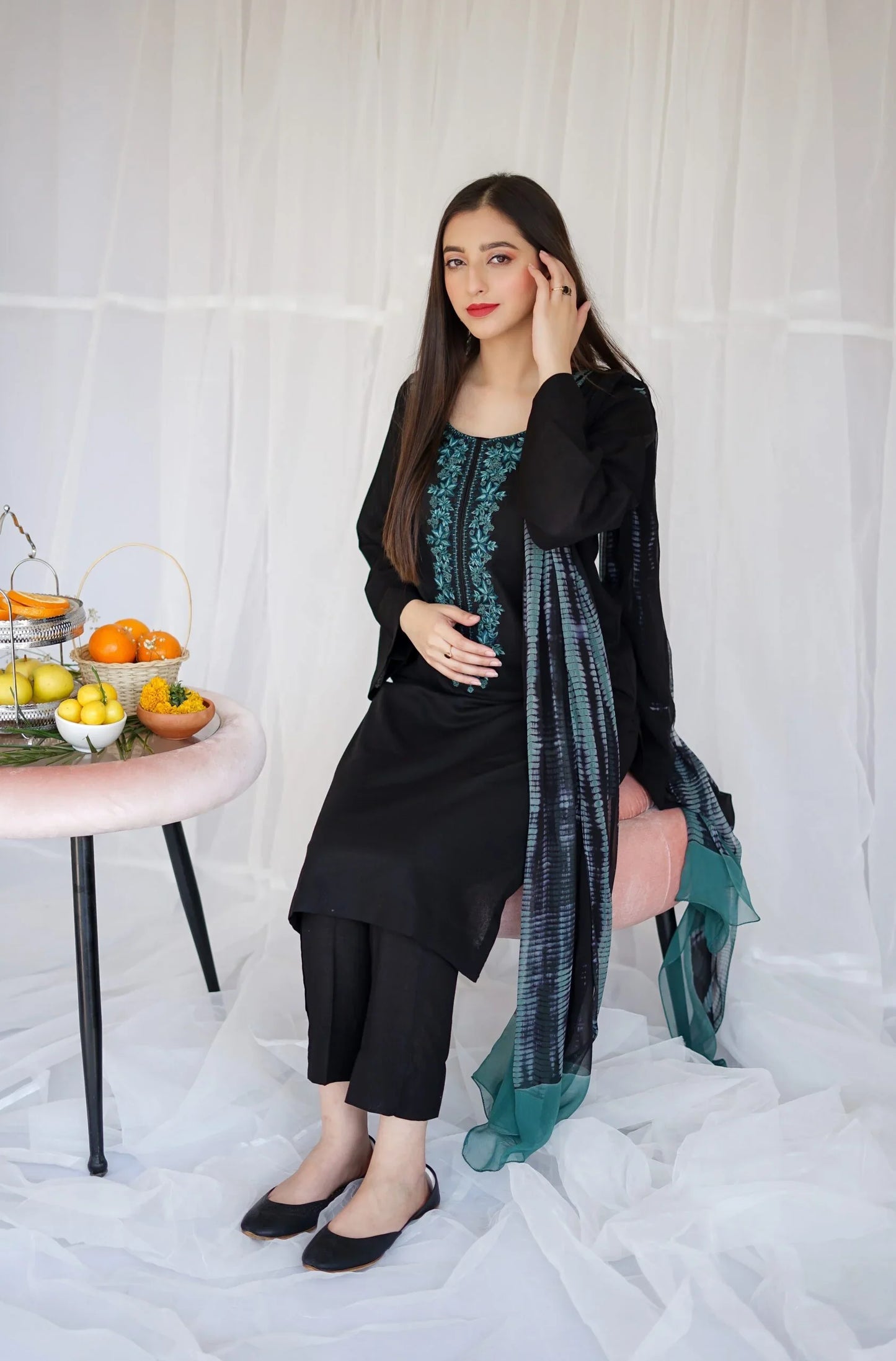 Black Dhanak Embroidered three piece Fcc-886