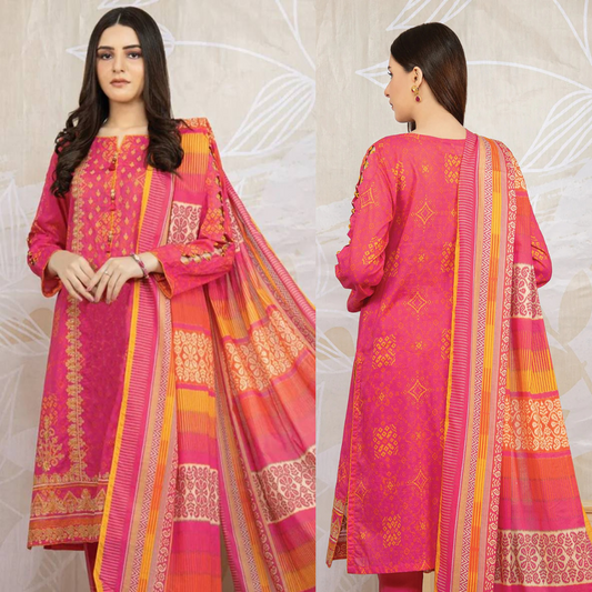 Printed Pink Lawn 3 Piece Suit Summer Collection D#718