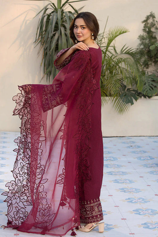 312 - Embroidered Velvet 3-Piece Dress with Embroidered Organza Dupatta