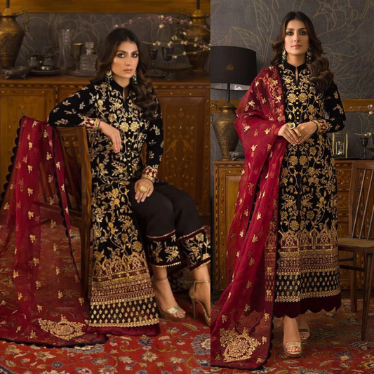 Black Color Embroidered Velvet 3 piece Winter Collection D-107