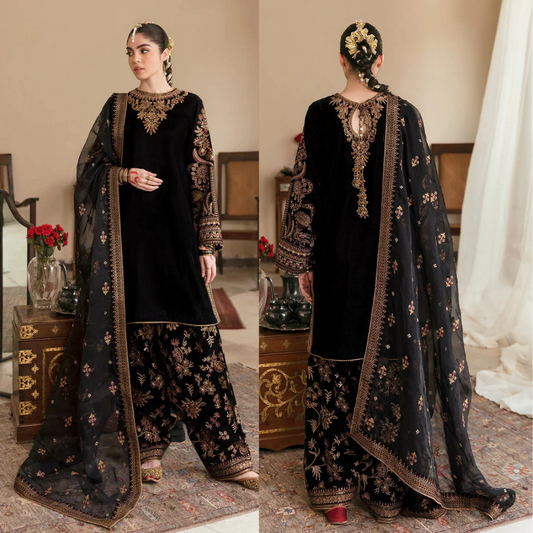 Embroidered Velvet 3 piece With Velvet Shawl Winter Collection FCC ZC-126