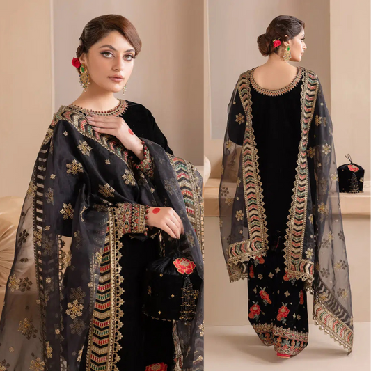 Embroidered Velvet 3 piece With Velvet Shawl Winter Collection FCC ZC-125